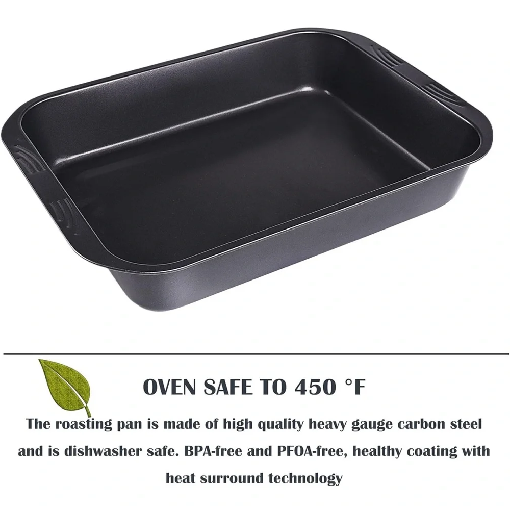 kitCom Bakeware Nonstick Roaster with Rack, 15 Inch x 11 Inch (5.8 QT), Gray